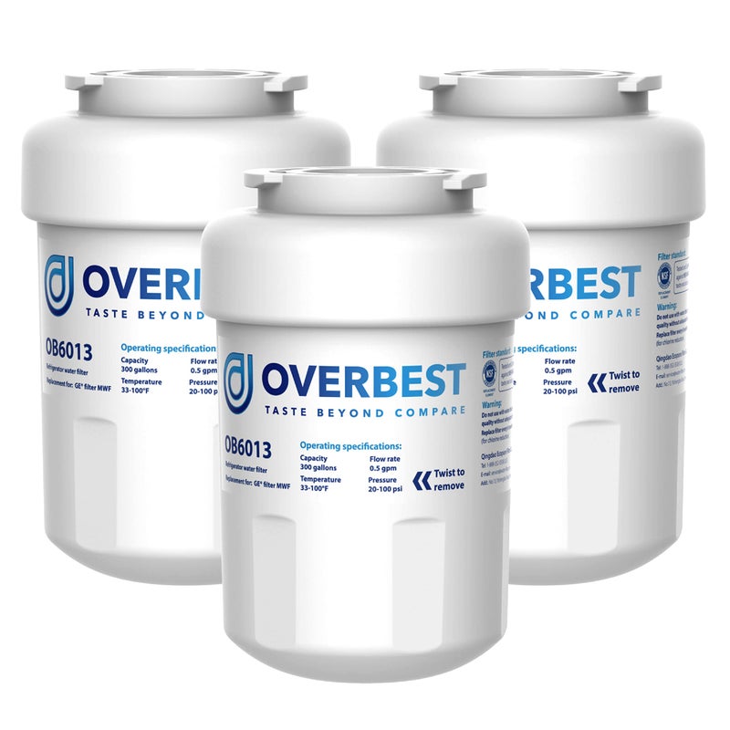 Overbest OB6013 Replacement for GEÂ® MWFÂ®, SmartwaterÂ® MWFP, MWFA, GWF, HDX FMG-1, WFC1201, GSE25GSHECSS, KenmoreÂ® 9991, RWF1060 Water Filter, 3 Filters - Image 1